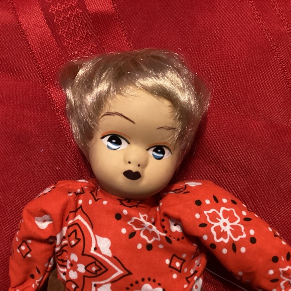 NWTS Yippie Yi Yay blonde cowgirl 10” porcelain head doll red shirt, jeans/chaps - Picture 2 of 4